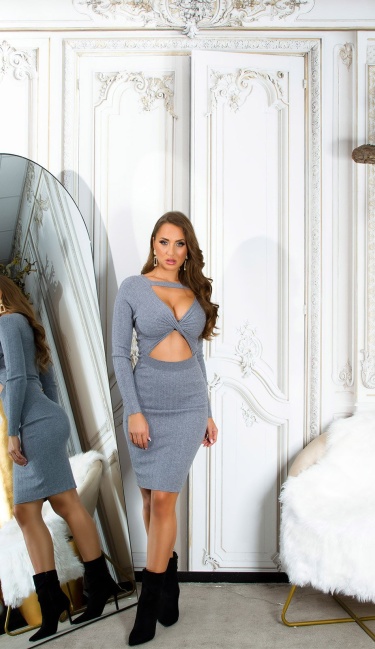 fine knit dress with cut outs Gray